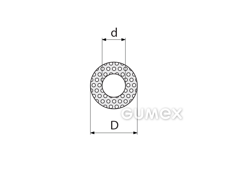 Mikroporézní profil kruhový, vnější průměr 20mm, dutinka 6mm, hustota 500kg/m3, EPDM, -30°C/+80°C, černý